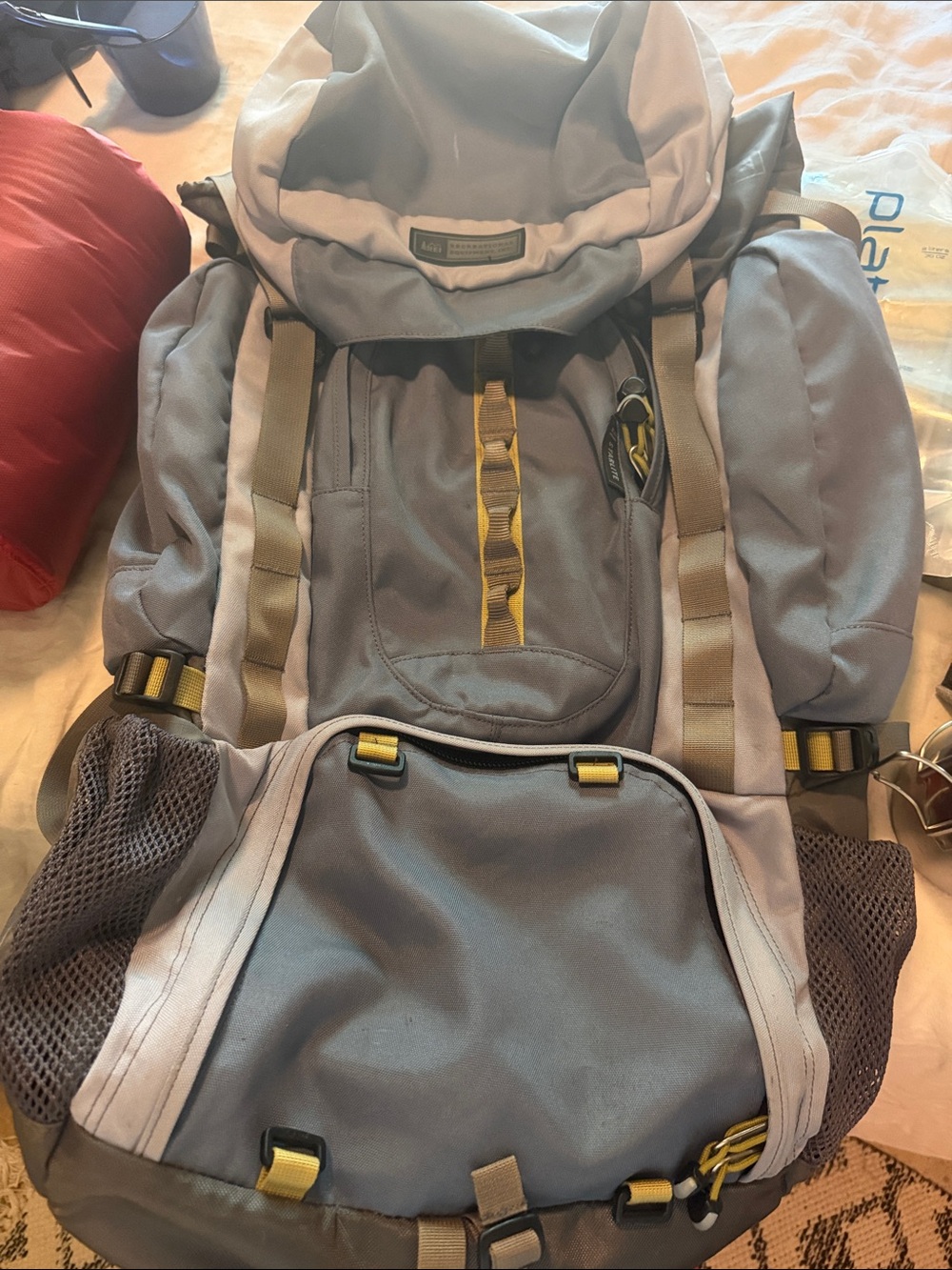 REI Gray Backpack with Yellow Accents